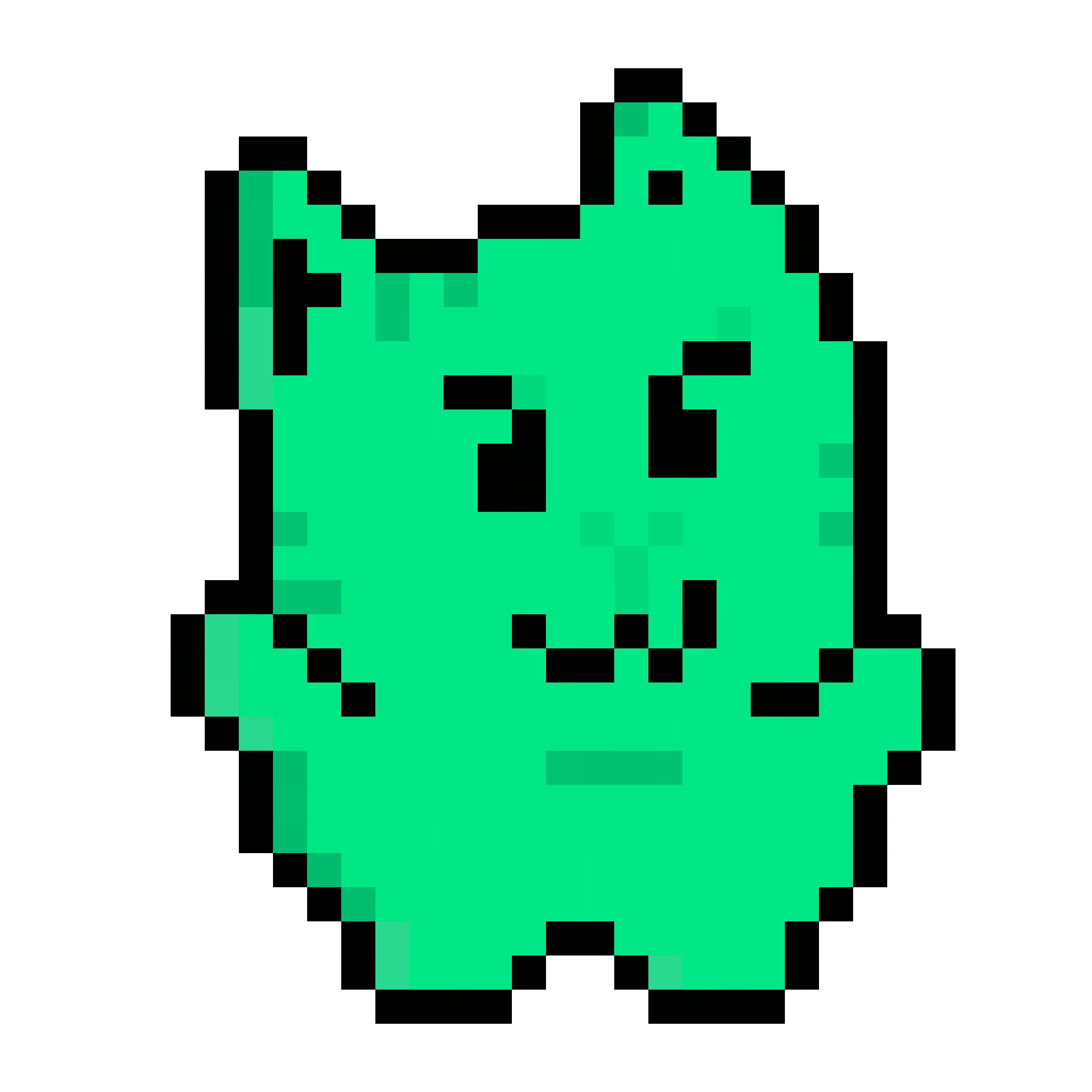 Mint body, angry eyes, crooked mouth